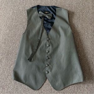 LOUIS ROTH mens L dress vest & bow tie set fabric Polyester‎ Gold Black